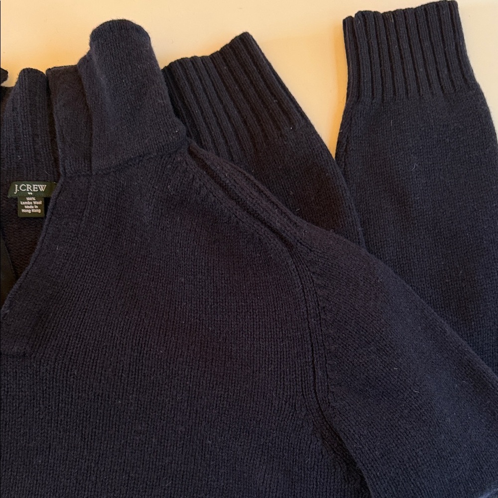 J.Crew Men’s Navy Blue Quarter Button Lambs Wool Sweater Large